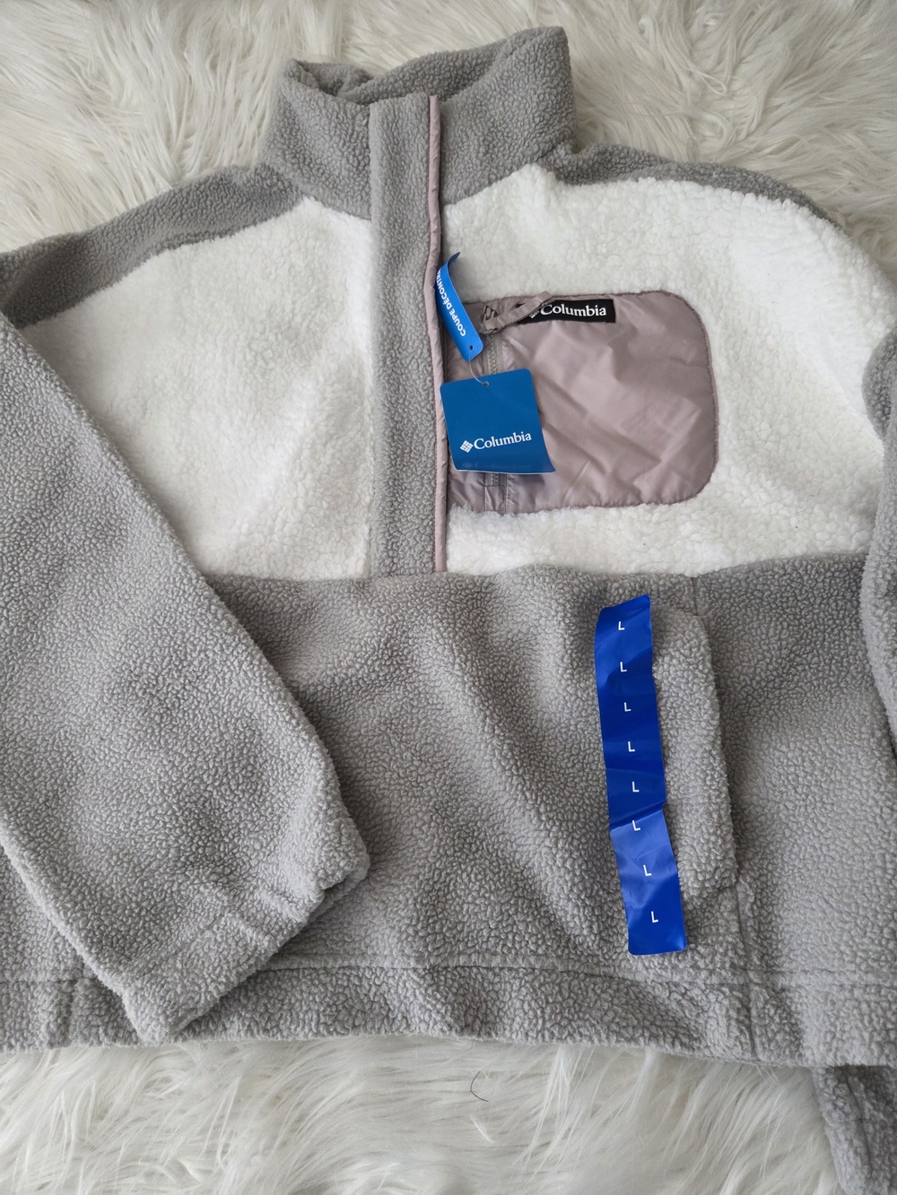 SOLD Columbia Relaxed Fit Sherpa Pullover - Gray & Cream